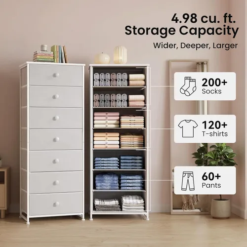 Miniatura 4 de Crestlive Products Cajonera alta, torre de almacenamiento de 7 cajones de tela, cómodas - Unidad organizadora vertical para dormitorio, pasillo