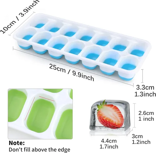 Miniatura 6 de Bandeja de silicona para cubitos de hielo, paquete de 8 bandejas de 14 cubitos de hielo flexibles y de fácil liberación con tapa extraíble