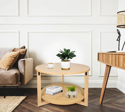 Miniatura 2 de ZYBT Mesas de centro de ratán para sala de estar, mesa de centro pequeña para espacios pequeños, mesa de centro redonda con almacenamiento, mesa