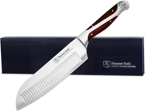 Hammer Stahl - Cuchillo Santoku de estilo japonés de 7.5 pulgadas | Cuchillo de cocina de acero inoxidable de alto carbono | Cuchillo de cortar