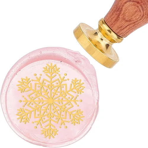 CRASPIRE Sello de cera de copo de nieve de 0.98 pulgadas (0.984 in), sello de cera de sellado de invierno retro, vintage, cabeza de latón extraíble