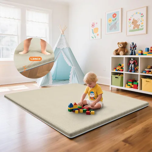 Miniatura 13 de Omzer Alfombra de Juego para Bebé para Piso: Espuma Suave y Segura de 3.3 cm de Grosor con Cobertura de Algodón Lavable a Máquina para Tiempo
