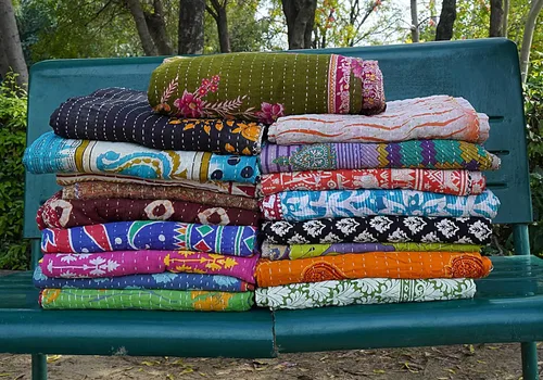 Miniatura 4 de Boho Sanskriti Colcha India, Colchas Vintage, Mantas, Ralli, Lote Kantha Cubrecama Reversible, Cubrecama, Manta, Manta de Algodón, Gudari - Piezas