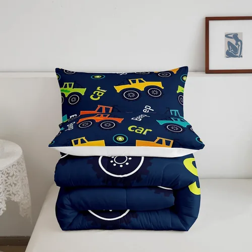 Miniatura 6 de Feelyou Juego de ropa de cama de dibujos animados de construcción para niños, juego de edredón para niños y niñas, camiones de equipo, decoración
