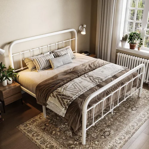 Miniatura 3 de Allewie Marco de Cama de Plataforma de Metal Tamaño Queen con Cabecero/Pie de Cama de Arte de Hierro Forjado Estilo Victoriano, No Requiere Somier