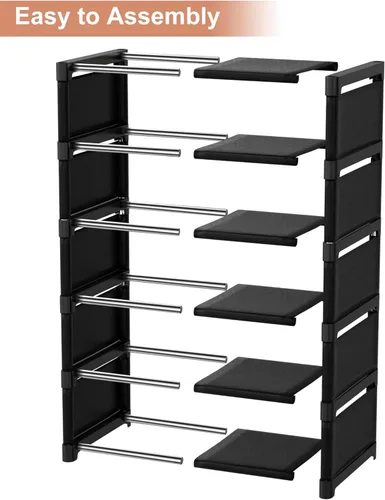 Miniatura 8 de Zapatero estrecho de 6 niveles, organizador vertical de zapatos de espacio pequeño, estante compacto de 9.84 pulgadas para armario y entrada