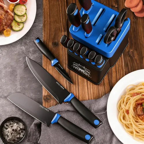 Miniatura 8 de Juego de 14 piezas de cuchillos de cocina con bloque y afilador de acero inoxidable alemán de alto carbono, cuchillos de chef afilados como navaja