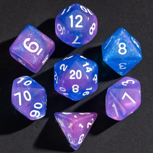 Miniatura 19 de Juego de dados DND de 7 dados poliédricos con una bolsa de dados de cuero, juego de dados D&D para juegos de mesa RPG (negro)