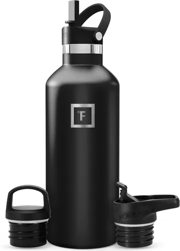 Miniatura 82 de IRON °FLASK Botellas de agua de campamento/senderismo, 3 tapas (estrecha con popote), sin fugas, aisladas al vacío, acero inoxidable de doble pared