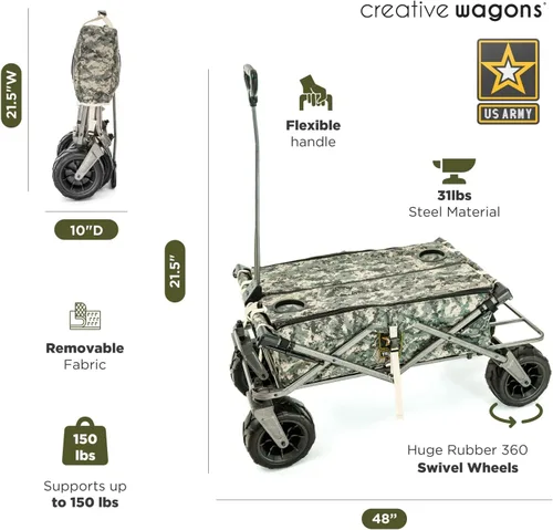 Miniatura 6 de Cochecito creativo para exteriores, carrito de playa XXL Deluxe con toldo, carrito plegable plegable y portátil, soporta hasta 200 libras de Ejército