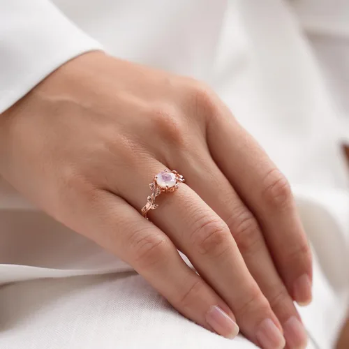 Miniatura 9 de ASANA - Anillo de compromiso único de piedra lunar para mujer, oro rosa de 14 quilates sobre plata de ley, anillo de compromiso único, banda