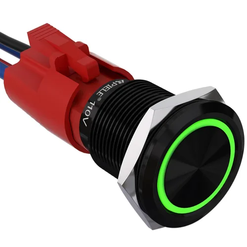 Miniatura 21 de APIELE 110V-220V 19mm interruptor de botón de cierre 10 Amp SPST LED Impermeable Redondo autobloqueante 1NO (Negro Aluminio, Azul)