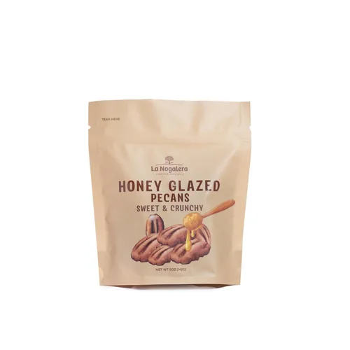 Nueces pecanas glaseadas con miel de 5 onzas – Nueces pecanas caramelizadas con miel real, aperitivo crujiente y dulce de nueces tostadas en bolsa