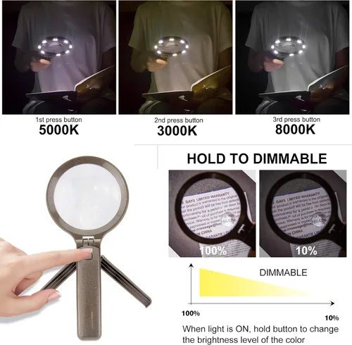 Miniatura 2 de HONWELL Lupa con luz – 3 x 5 aumentos, 3 modos 16 LED, funciona con pilas para leer, inspección, monedas, pasatiempos