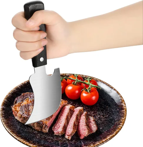 Hanaive Paquete de 2 cuchillos basculantes para discapacitados, cuchillos afilados para carne con una sola mano, equipo adaptativo, artilugio, 8 x 3