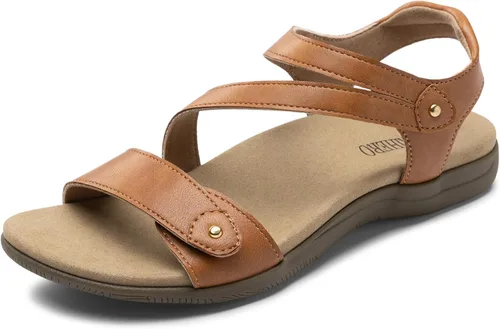 Miniatura 10 de Rihero Sandalias ortopédicas para mujer, con soporte de arco, cómodas sandalias planas con correa ajustable para caminar en la playa en verano