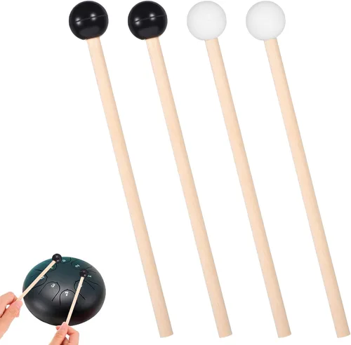 TIESOME 4 mazos de tambor de lengua de acero, mazos de xilófono Glockenspiel, 6.1 pulgadas, palillos de percusión de goma de madera para Bell Stick