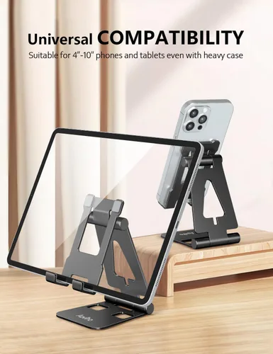 Miniatura 2 de Aoviho Soporte plegable para teléfono celular para escritorio, soporte ajustable para oficina, videollamadas y transmisión, base de teléfono de Negro