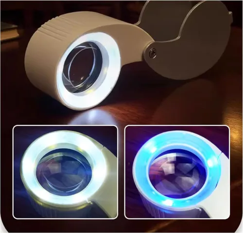 Miniatura 3 de Lupa de bolsillo para joyería, recargable con 6 LED y 3 luces UV, lupa de metal pequeña de 0.98 pulgadas, lente óptica plegable e iluminada