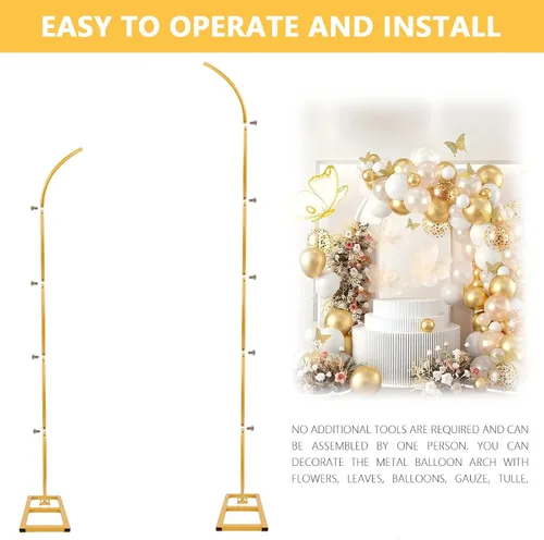Miniatura 5 de Kit de arco de globos, juego de 2 soportes de arco de globos dorados, marcos de arco de boda con base cuadrada de metal arco de flores para fiesta