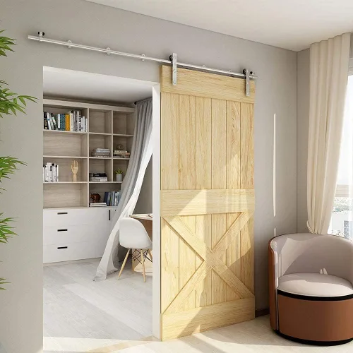 Miniatura 5 de TSMST Kit de herrajes para puerta corrediza de granero de 4 pies, riel de puerta de granero resistente de acero inoxidable para una sola puerta