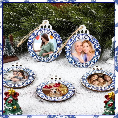 Miniatura 2 de Blulu 24 piezas de adorno de fotos de la primera Navidad del bebé 2025 marcos de fotos de Navidad a granel marcos de fotos colgantes de madera