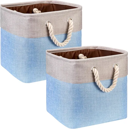 Miniatura 13 de Cubos de almacenamiento de tela de lino beige y azul marino de 13 x 13 x 12.5 pulgadas, paquete de 2 cubos de almacenamiento de 13 x 13 pulgadas