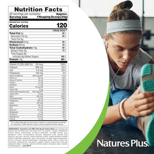 Miniatura 4 de NaturesPlus SPIRU-TEIN, Banana - Batido de proteínas a base de plantas - Sin OMG, vegetariano, sin gluten, 32 porciones