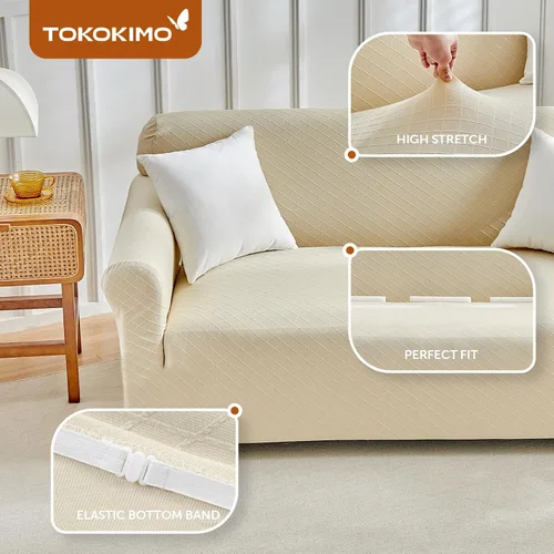 Miniatura 8 de Tokokimo Funda de sofá biplaza 100% impermeable, protector de muebles a prueba de fugas para niños, mascotas (sofá biplaza, beige) con margen
