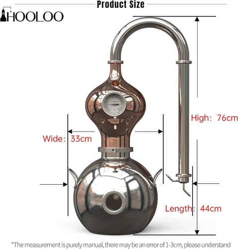 Miniatura 3 de HOOLOO Kit de destilador D15 para uso doméstico, kit de fabricación de acero inoxidable 304 con termómetro, aceite esencial de hidrosol, alcohol