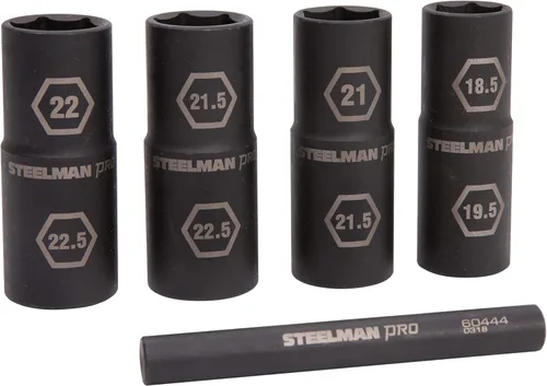 Steelman Pro Juego de 5 piezas de llaves métricas de 6 puntos de pared delgada de impacto y barra de golpeo con medios tamaños (0.728 x 0.768 in,