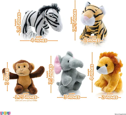 Miniatura 4 de Play22 Juego de 6 piezas de animales de la selva parlantes de felpa con transportador para niños, bebés y niños pequeños, elefante, tigre, león