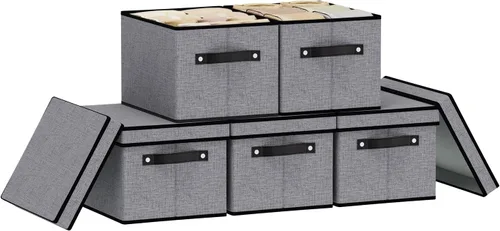 Miniatura 8 de Contenedor de almacenamiento plegable, caja de almacenamiento de 10.2 x 7.8 x 6.7 pulgadas con tapa, organizador de armario para organizar con asas