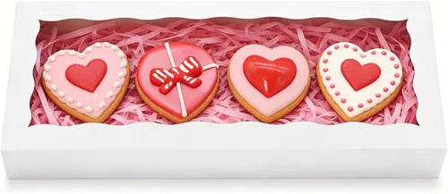 Miniatura 9 de 5 cajas para galletas de 12 x 5 x 1.5 pulgadas, cajas de panadería con ventana, caja para fresas cubiertas de chocolate para Navidad, San Valentín