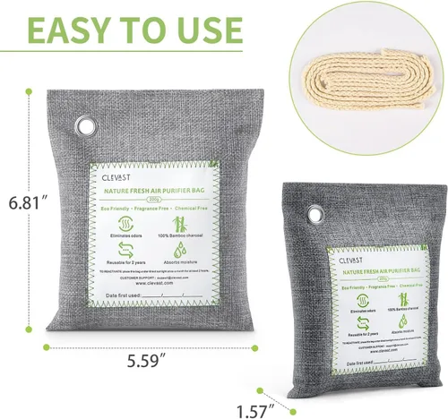 Miniatura 5 de CLEVAST - Bolsas purificadoras de aire de carbón de bambú (4 x 7.05 oz), eliminan olores y humedad, bolsas purificadoras de aire fresco natural