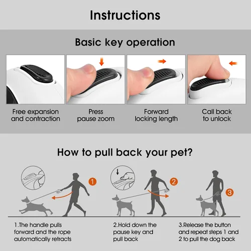 Miniatura 7 de Correa retráctil 4 en 1 para perro, correas de 16.4 pies de largo con luz LED y soporte para bolsa de excrementos para perros pequeños, medianos