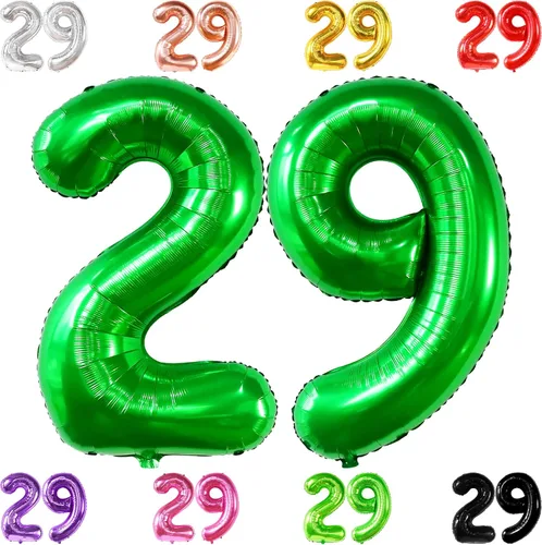 KatchOn, Globos con el número 29 de globos color verde oscuro, gigantes, 40 pulgadas, decoración de cumpleaños de 29 para mujer, globos de color