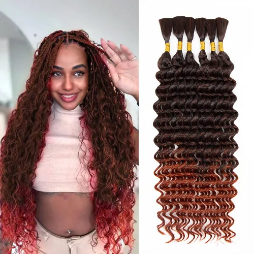 Miniatura 9 de Cabello bohemio para trenzar de 18 pulgadas, 2 paquetes de cabello ondulado profundo a granel para trenzas bohemias, sin trama, extensiones