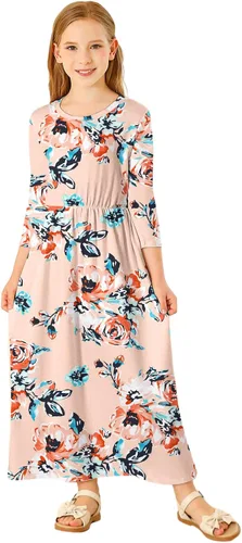 Miniatura 28 de 21KIDS Vestido largo floral de manga larga 3/4 con bolsillos para niñas de 6 a 12 años