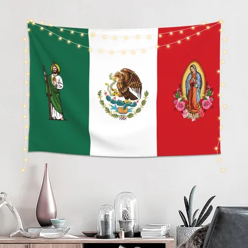 Miniatura 2 de QZLAN Tapiz de bandera mexicana San Judas Tadeo Virgen de Guadalupe decoración de pared 60 x 40 pulgadas