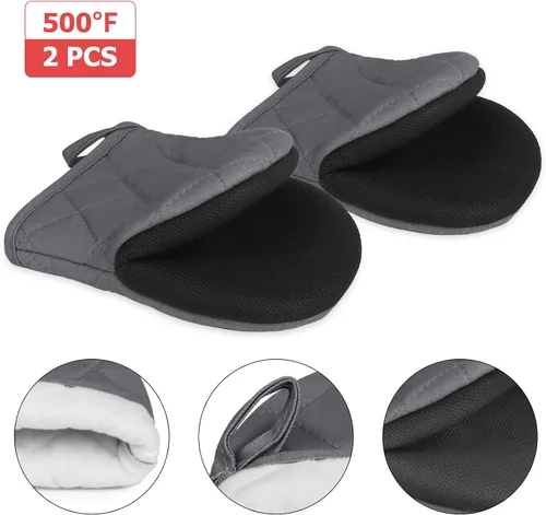 Miniatura 3 de Guantes cortos para horno, resistentes al calor, 500 °F, guantes de cocina con agarre de silicona, antideslizantes para hornear, parrilla, barbacoa