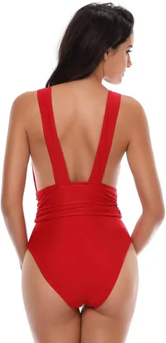 Miniatura 3 de Save - Bañador para mujer con cuello en V y cintura alta, 1 pieza, color sólido