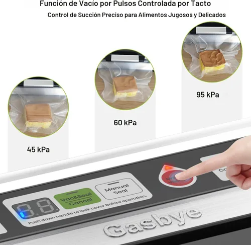 Miniatura 6 de Gasbye Máquina selladora al vacío de precisión de 95 kPa, doble sellado térmico para alimentos secos/húmedos, mango de fácil bloqueo, almacenamiento