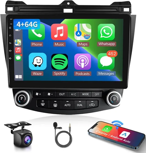 Miniatura 10 de Para Honda Accord 7ª 2003 2004 2005 2006 2007 Estéreo de coche Android con Carplay inalámbrico/Android Auto Pantalla táctil de 10.1" Autoradio