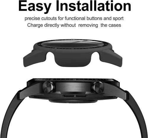 Miniatura 2 de [Paquete de 2] Funda con protector de pantalla de vidrio templado compatible con Huawei Watch GT2 de 1.812 pulgadas, dureza 9H de 360°, funda