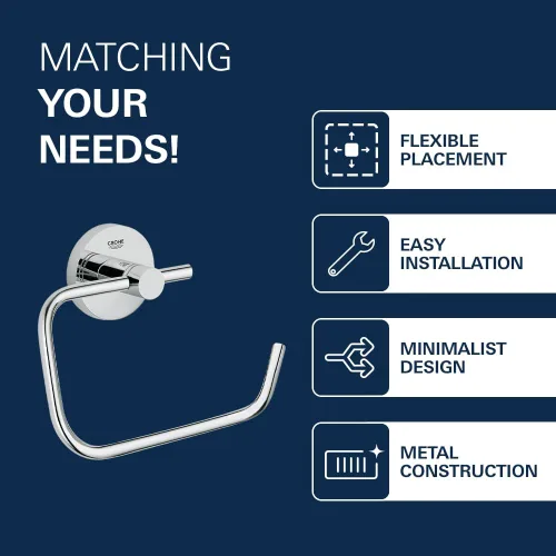 Miniatura 4 de GROHE 40689001 Essentials - Soporte para papel higiénico montado en la pared, color cromado Starlight Estrella Cromo Claro