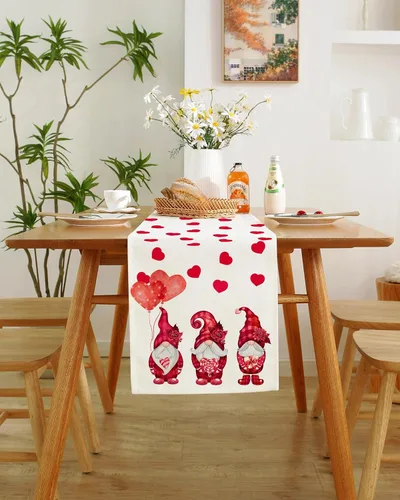 Miniatura 8 de Camino de mesa para el día de San Valentín, decoración del día de San Valentín, 70 pulgadas de largo, bordado rojo y rosa, camino de mesa de corazón