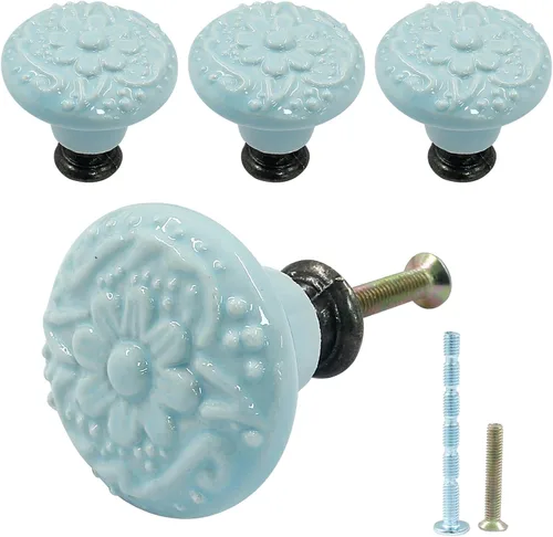 Miniatura 9 de Piutouyar Pomos y tiradores de cerámica negra para cajones, aparadores, armarios, 1.339 in / 1.3 pulgadas de diámetro (4 unidades)