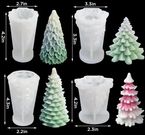 Miniatura 2 de 4PCS Moldes de Silicona para Árbol de Navidad, Moldes de Velas 3D para Hacer Velas Perfumadas, Jabón Hecho a Mano, Bomba de Baño, Barra de Loción, 4