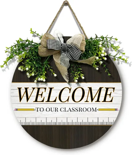 Miniatura 29 de Señal de puerta de maestro para aula Dacawin Señal de puerta de aula de madera para maestros Guirnalda de arco iris para puerta de aula Placa